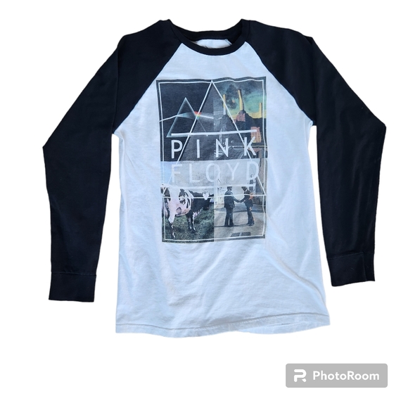 Liquid Blue Pink Floyd Long Sleeve Color Block Black/White Graphic T-Shirt Med - Picture 1 of 8